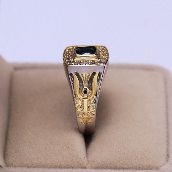 Luxury Engagement/Wedding Blue Stone Vintage Gold Ring for Women, VIP345 - Picture 3 of 10
